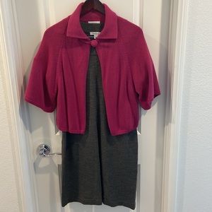 Dress barn dress, with belt loops. Grey color and has Dark Pink Sweater.